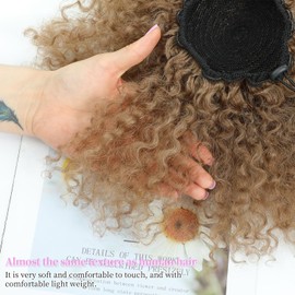 Drawstring Curly Ponytail Extensions for Black Women Protein Silk Fiber Human Hair Soft Feeling Afro Kinky Curly Hair Puff Pony tails Lightweight, Soft Natural Budget-Friendly for Daily Styles