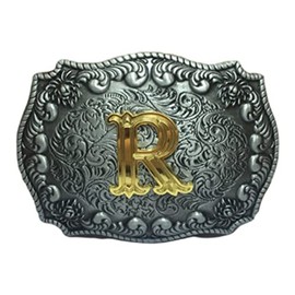 COOLLA Belt Buckle for Men- Initial Letters ABCDEFG to Z Western Rodeo Texas Cowboy Large Belt Buckles, R, 9CM