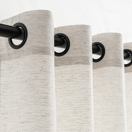 VOILYBIRD Off White Linen Curtains Black Grommets Sheers Curtains 96 Inches Long for Bedroom Farmhouse Drapes Basketweave Texture, 52”W x 96”L, 2 Panels