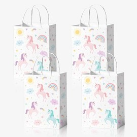 24 Pieces Unicorn Gift Bags with Handles Unicorn Paper Goodie Bags Party Favor Treat Candy Snack Bag for Girl Birthday Party Supplies