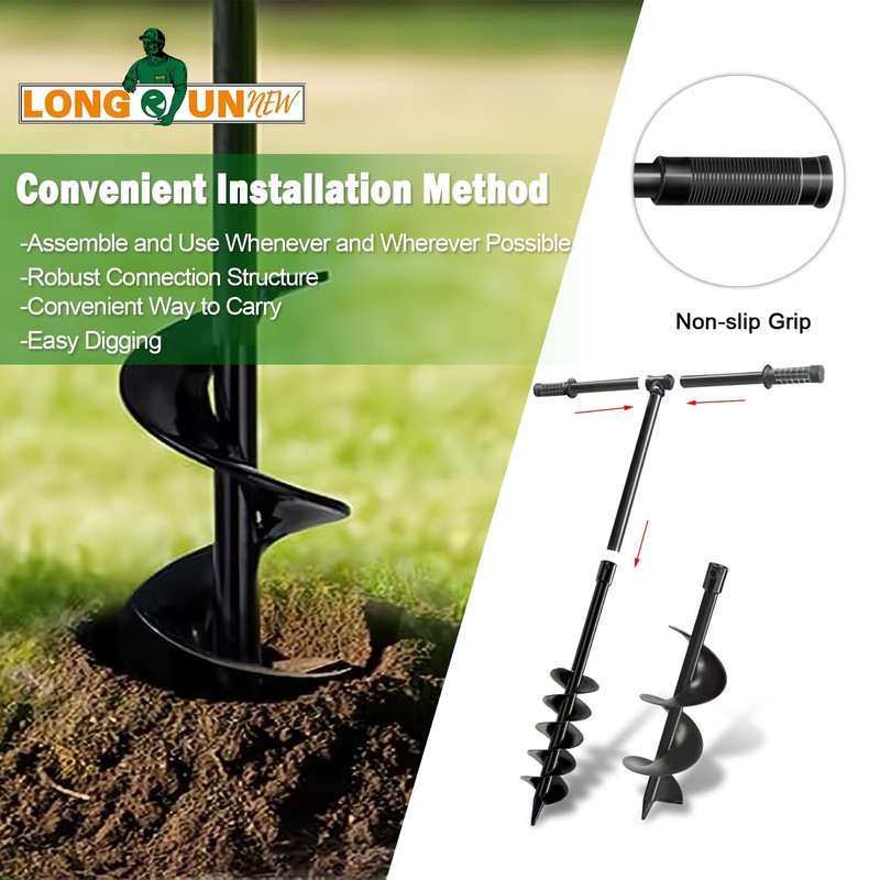 LONGRUNNEW Heavy-Duty T-Shaped Hand Drill Auger Post Hole Digger with