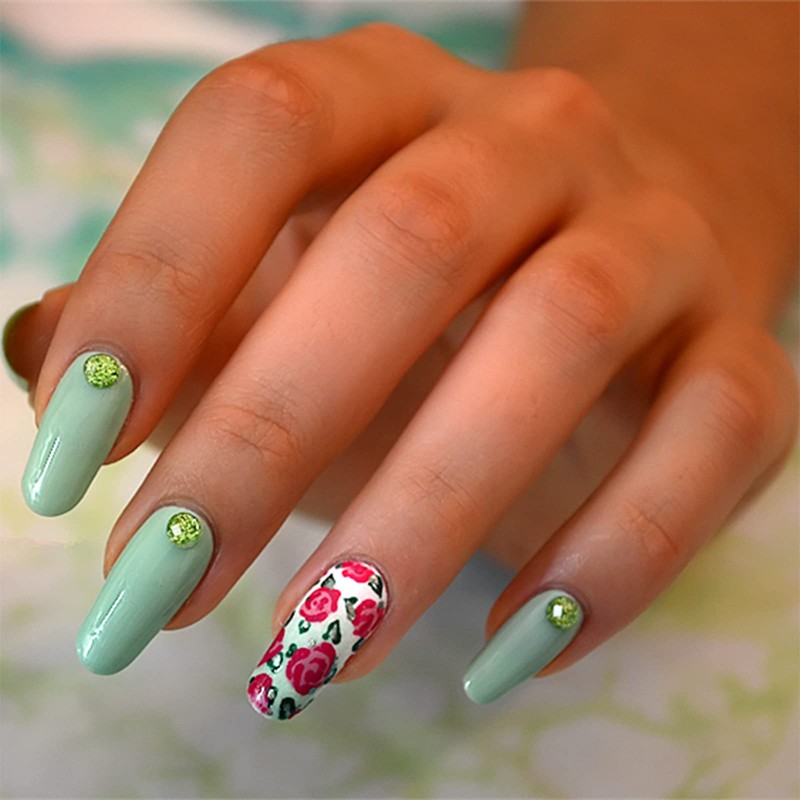 1728PCS Nail Art Rhinestone Light Green Glitter Diamend Gems 3D