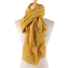 HeiDmai - Bufanda unisex de mezcla de algodón arrugado clásico suave con bordes con flecos, 35 x 70 pulgadas, Amarillo, Talla única