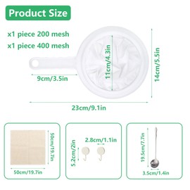 LHOEST 2PCS Nylon Fine Mesh Strainer Set, 200/400 Mesh Small Plastic Sieves and Strainers for Kitchen, Food Grade PP Fine Sieve Ultra Fine for Food Juice Tea Rice Strainer