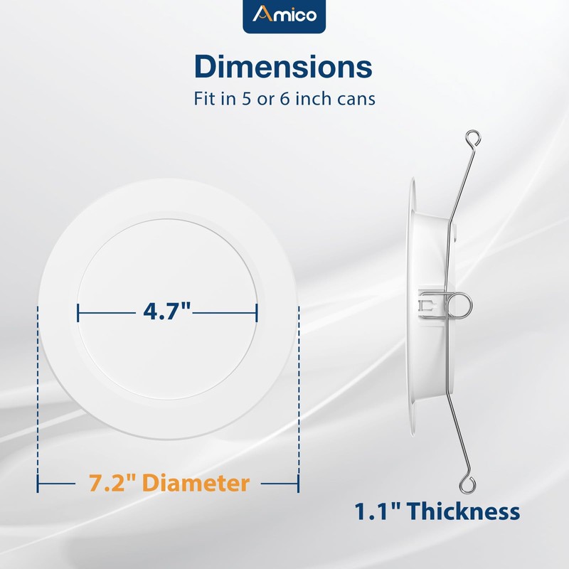 Amico Recessed Lighting 5/6 Inch, 12 Pack 5CCT Flat LED