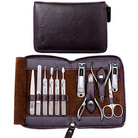 Kit de Uñas, Kit de Manicura FAMILIFE, Kit de Uñas Profesional, Kit de Herramientas de Uñas de Acero Inoxidable 11 en 1, Kit de Belleza con Púrpura Oscuro Cuidado de Los Pies