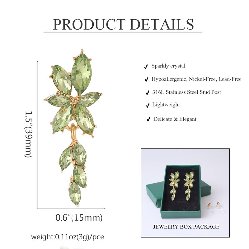 ATIMIGO Elegant Light Green Rhinestine Dangle Earrings Cluster Crystal Wedding