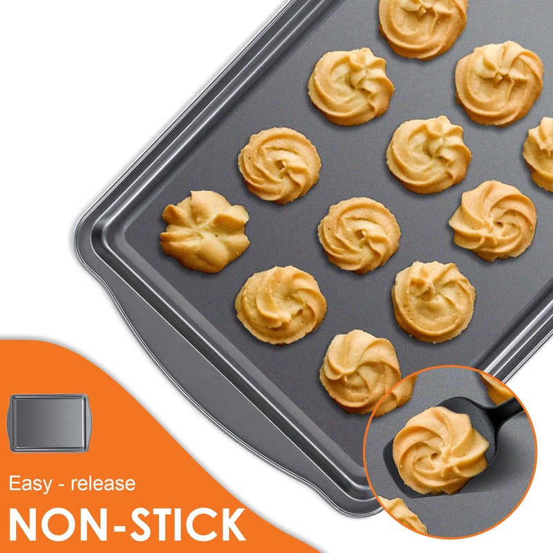 BEWOS 2 PCS Carbon Steel Cooking Trays for Oven –34×23.3×2.2cm