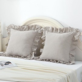 Silnuo Brown/White Ruffle Plaid Throw Pillow Covers Farmhouse Checkered Gingham Pillow Cases 20"x20" Pillow Shams for Couch,Sofa,Bed and Living Room(Green/White Plaid, 20"x20")