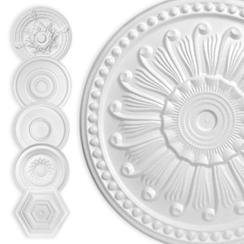 HEXIM Stucco Rosette Polystyrene EPS White, Ceiling Rosette Round and Square, Interior Decoration for Ceiling & Wall, Plug Rosette Decoration Ceiling Ornaments Living Room Decorative Construction (40