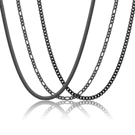 KLIFOWDY 3 Pieces Chains for Men Silver/Black/Gold Men's Necklace, 316L Solid Cuban Stainless Steel Hypoallergenic Chain and Men's Chain Jewellery Gifts 40/45/50/55/60 cm, Stainless Steel, No Gemstone