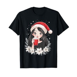 Christmas Women Coffee Flower Decoration Girls Christmas Woman T-Shirt, black