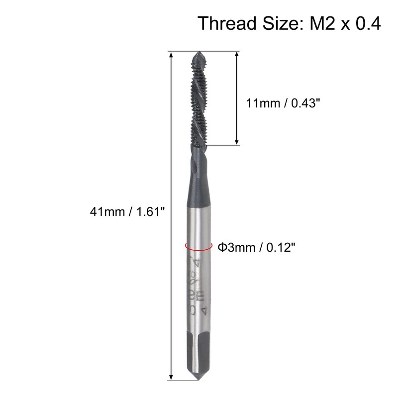 MACHSWON Spiral Flute Thread Tap M2 x 0.4mm, for Processing