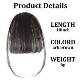 Clip in Bangs 100% Real Human Hair Bangs with Temples Real Human Hair Wispy Brownish-black Color Clip In Bangs, Hairpieces Fake Front Bangs Extensions for Women Daily Wear, Theme Party