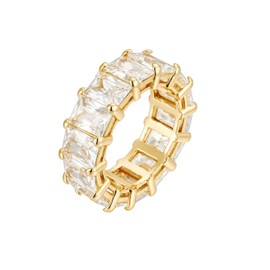 18K Gold Baguette Eternity Ring - Gold Eternity Band with White Zircon Stones - Baguette Rings for Women - Dainty Wedding Band - Ashley Ring (Size 8) by Malibu