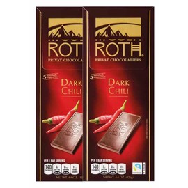 Roth Chili European Cacao Bar, Indivually Wrapped Dark Chocolate Squares, Low Carb Snack Keto Friendly Desert Food Sweets, 4.4oz Moser 2 Pack