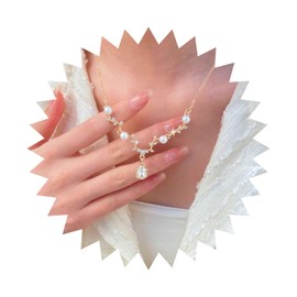 Vacaonio Boho Teardrop Crystal Pendent Necklace Cz Leaf Choker Necklace Gold Pearl Necklace Chain Rhinestone Leaf Necklace Bridal Cz Pearl Necklace Jewelry for Women