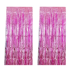 2 Pack 3.3 x 6.6 ft Pink Metallic Tinsel Foil Fringe Curtains Photo Booth Props for Birthday Wedding Engagement Bridal Shower Baby Shower Bachelorette Holiday Celebration Party Decorations