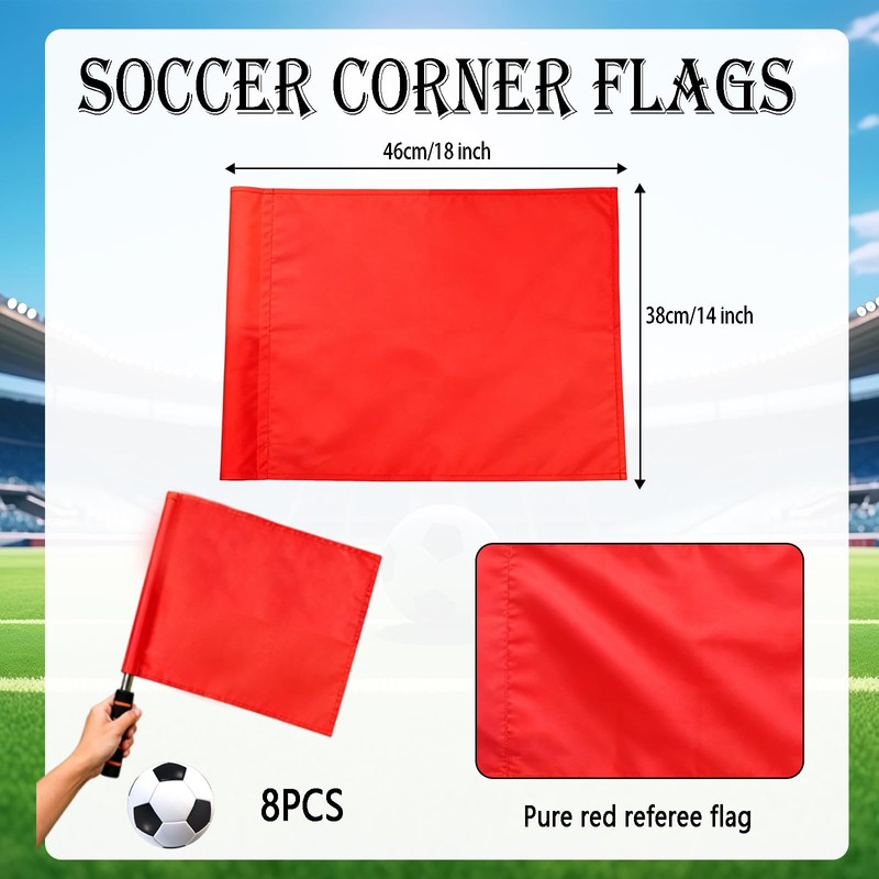 8 Pieces Solid Red Soccer Referee and Corner Flags