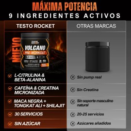 Pre Entreno Testo Rocket Volcano con Creatina y Citrulina para Hombre Sabor Mango Chamoy