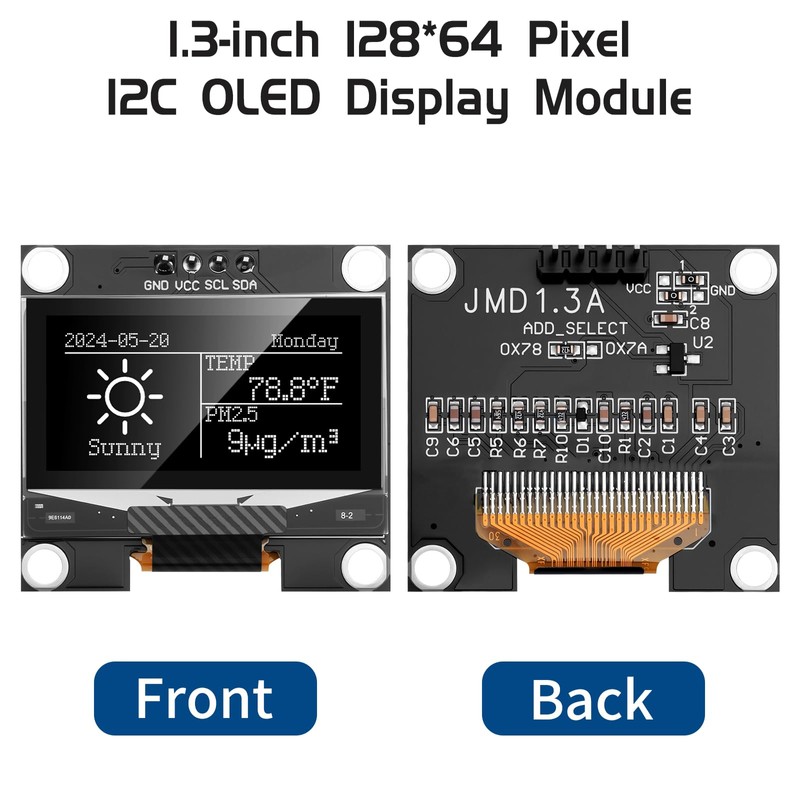 YELUFT 2 pezzi 1.3 Pollici I2C OLED Display Modulo 128x64Pixel
