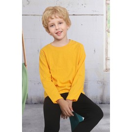 Family Feeling Little Kids' 2-Pack Cotton Long Sleeve Shirts Solid Yellow Boys Girls T-Shirts Size 6-7 Years