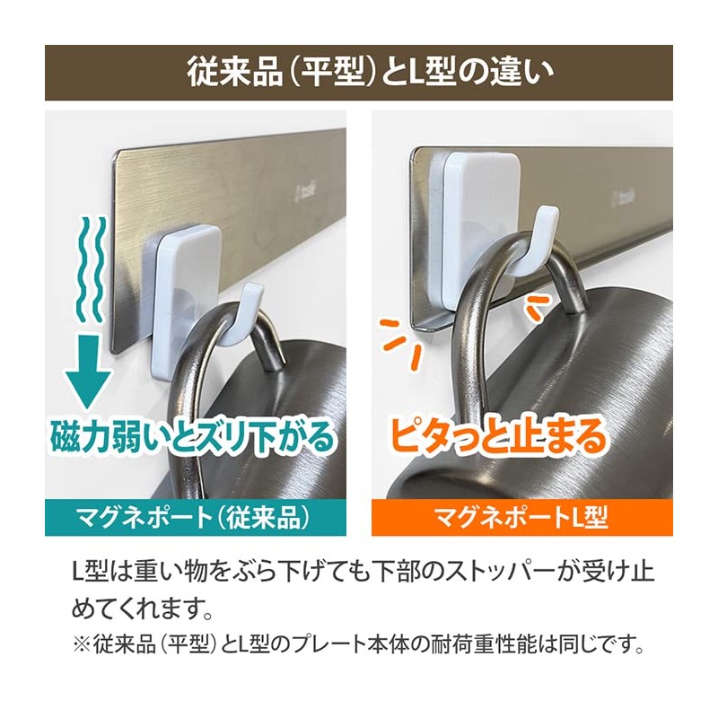 Tosuree L-Shaped Magnetic Port, 11.8 inches (30 cm), Plain Stainless