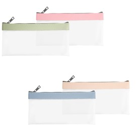 Yuannee Clear Pencil Bag,4 PCS Money Bags with Zipper Portable Transparent Pen Pouch Flexible Pencil Zipper Bag Portable Office Stationery Pouch Money Bags for Cosmetics Travel Storage