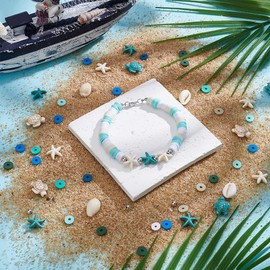 UNICRAFTALE 1 Box About 1000Pcs Turtle Starfish Beads Bohemian Style Natural Shell Charms Colorful Flat Round Beads Summer Ocean Sea Animal Set Round Pearls for Women Making