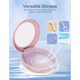 SENCCO Slim Retainer Case, Retainer Holder Case for Pocket, Travel Retainer Cases with Mirror Design, Magnetic Aligner Case Compatible with Invisalign- Pink