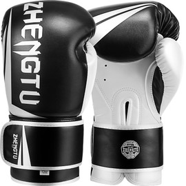 ZTTY Boxing Gloves PU Latex Cotton Breathable Taekwondo Martial Arts Karate Gloves Sparring Gloves 5 Colors (Black and White, 8oz)