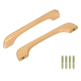 sourcing map 2Pcs Unfinished Wood Drawer Pulls Handles Set 128mm/5.04" Hole Spacing Kitchen Cabinets Knobs Handle Dresser Furniture, Wood Color