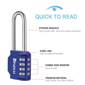 2 Pack disecu 2.6 Inch Long Shackle Combination Lock, 4 Digit Outdoor Waterproof Padlock for School Gym Locker, Sports Locker, Storage Unit, Gate, Fence, Toolbox (Blue)