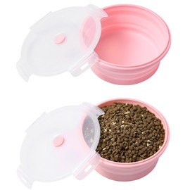 Joyinjojo Collapsible Dog Bowls with Lids, 2 Pack Portable Travel Dog Bowls for Small Medium Large Dogs, Silicone Foldable Outdoor Dog Cat Food Water Bowls for Camping Hiking Road Trip, Pink 17 oz