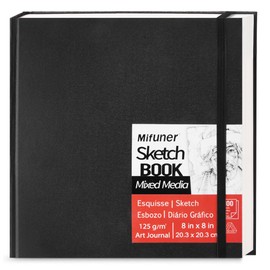 Mixed Media Sketch Pad, 8 x 8 inches 125 GSM (100 Sheets/200 Pages) Sketchbook for Drawing, Hardcover Mix Media Art Sketchbook for Wet and Dry Media,Painting,Drawing. 8X8