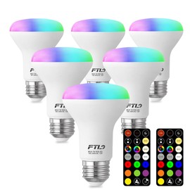 FTL R20 Color Changing Light Bulb with Remote Control, BR20 LED Bulb Dimmable RGB Colored Light Bulbs 7W=60W, 30 Colors, 2700K-6000K, Timer, Color Flood Light Bulbs for Recessed Can Lighting, 6-Pack