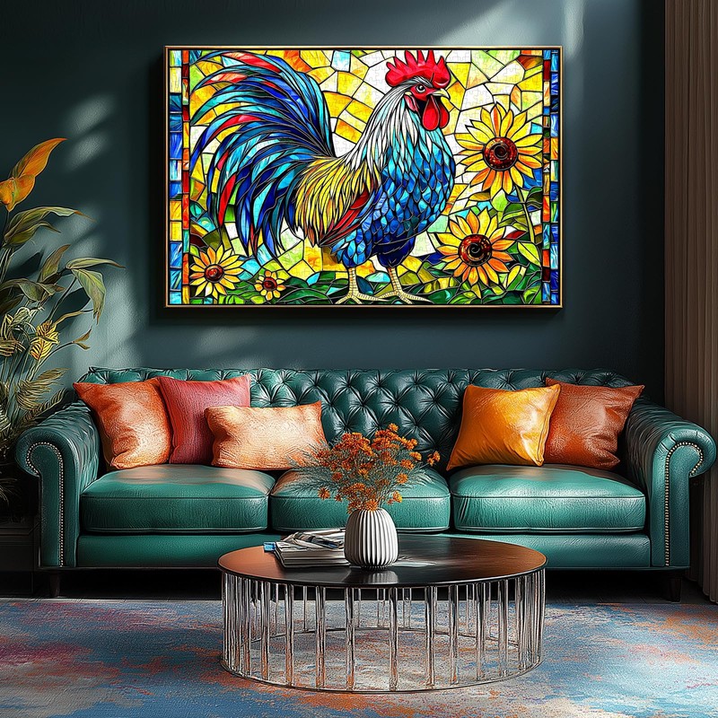 Stained Glass Rooster Puzzles for Adults 1000 Pieces Colorful Rooster