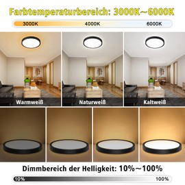 Smanu LED Ceiling Light Dimmable with Remote Control, 24 W 2200 LM, 3000 K - 6000 K Adjustable Flat Ceiling Light Panel Round for Bathroom, Bedroom, Living Room, Kitchen, Basement, Balcony, Diameter 30 cm, Black