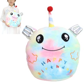 TONGSONG 16 Inch Plush Rainbow Axolotl Stuffed Animal Happy Birthday Axolotl Hugging Pillow Birthday Axolotl Plushies Throw Pillow Birthday Axolotl Anime Gift for Kids and Lovers