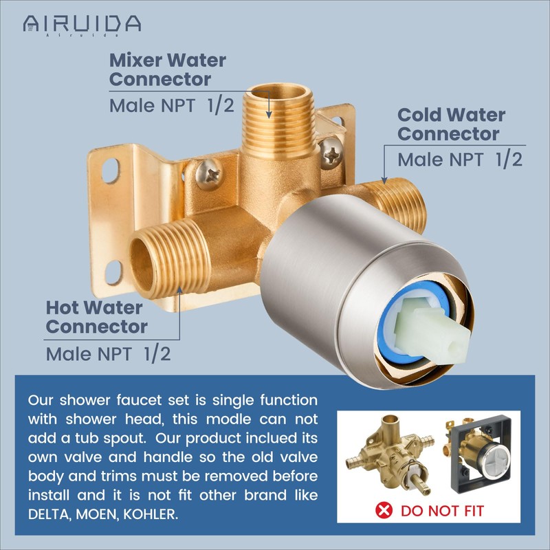 Airuida Single Function Shower Trim Kit Shower Faucet Set Wall