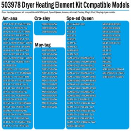 Qagea 503978 Dryer Heating Element Kit Replaces 61927, 503404, 510329, 510325P, Y503978, 61928, 61929, 14218929 Fit for Whirlpool, Speed Queen, Amana, Admiral, Crosley, Magic Chef, Maytag