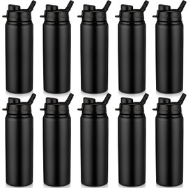 Shellwei 10 Pcs Aluminum Water Bottles Bulk 24 oz Metal Water Bottles Lightweight Leak Proof Sports Water Bottle with Snap Lid Reusable Water Bottle for Travel Camping Hiking (Black)