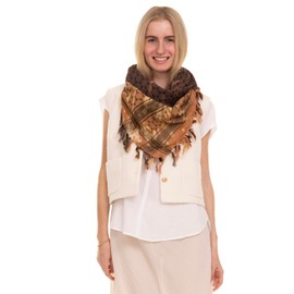 Spiral Brown and Beige Tie Dye Sudra Jewish Scarf with fringes, Lightweight Woven Cotton Scarf, measuring 44x44 Inches