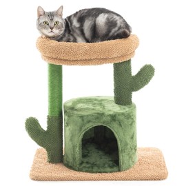 Kilodor Cat Tree for Indoor Cats, 24.5inchs Cactus Cat Tower with Large Padded Top Perch, Kitten Condo House, Cat Scratching Post for Kitten (Large)