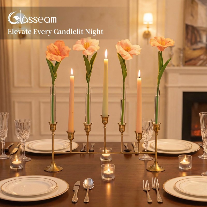 Bud Vases with Candle Holders: Glasseam 7Pcs Small Vase &