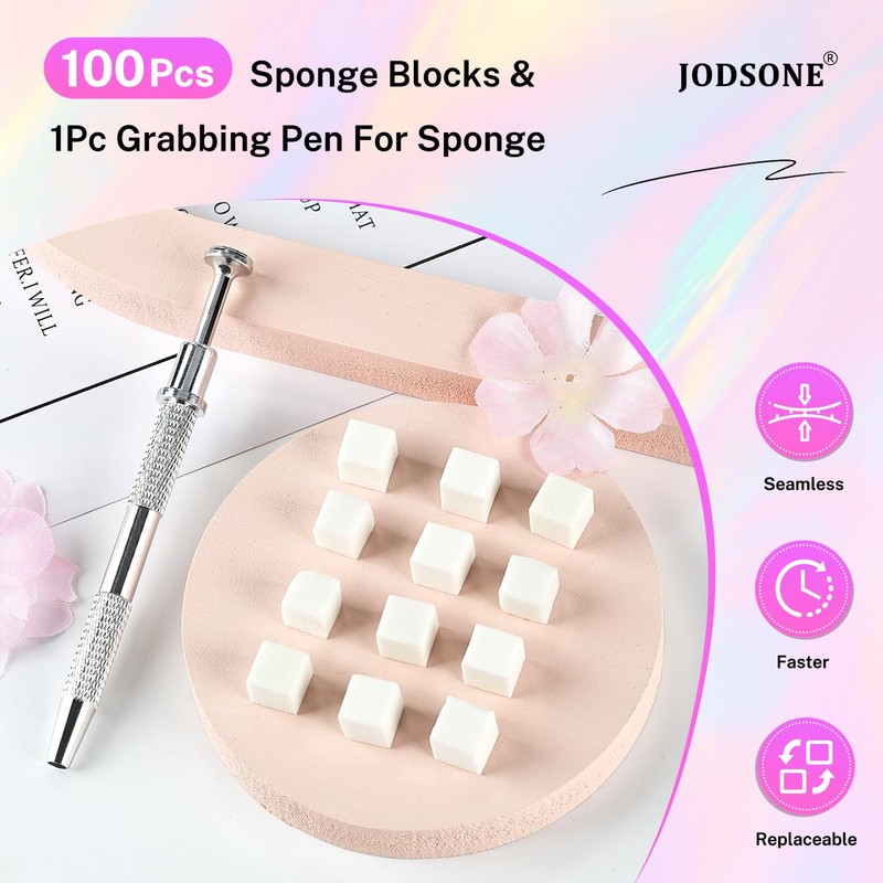 JODSONE 100PCS Soft Nail Sponges for Ombre with 1 Stainless