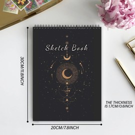 Deokke Sketch Book Top Spiral Bound Sketch Pad,9 x 12 inch,100GSM Thick Paper,50 Sheets 100 Pages,Art Sketchbook Artistic Drawing Writing Paper,for Girls Women Beginners Artists (E9-Moon)