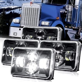 BLIAUTO DOT Approved 4x6 LED Headlights 4PCS 65W Hi/Low Sealed Beam H6545 Rectangular Projector Headlamp Replace H4651 H4652 H4656 H4666 for Kenworth T600 T800 W900 Peterbilt 378 379 Truck