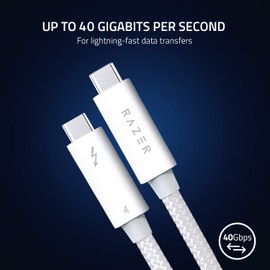 Razer Thunderbolt 4 Cable (2.0m / 6.56ft): Up to 40 Gigabits Per Second - Up to 8K Resolutions  - Up to 100W Charging - Compatible with Windows PC/Mac/Thunderbolt 3 Devices - White