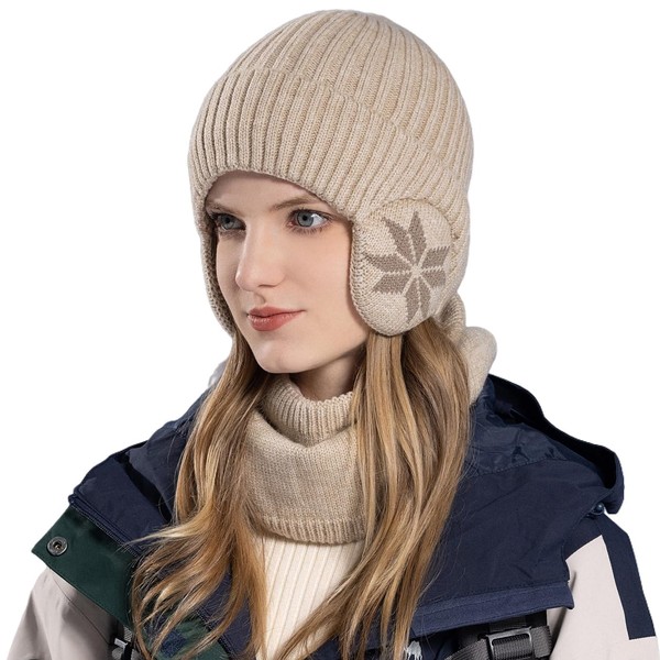 Women Winter Beanie Hat with Face Shield Peruvian Circle Scarf
